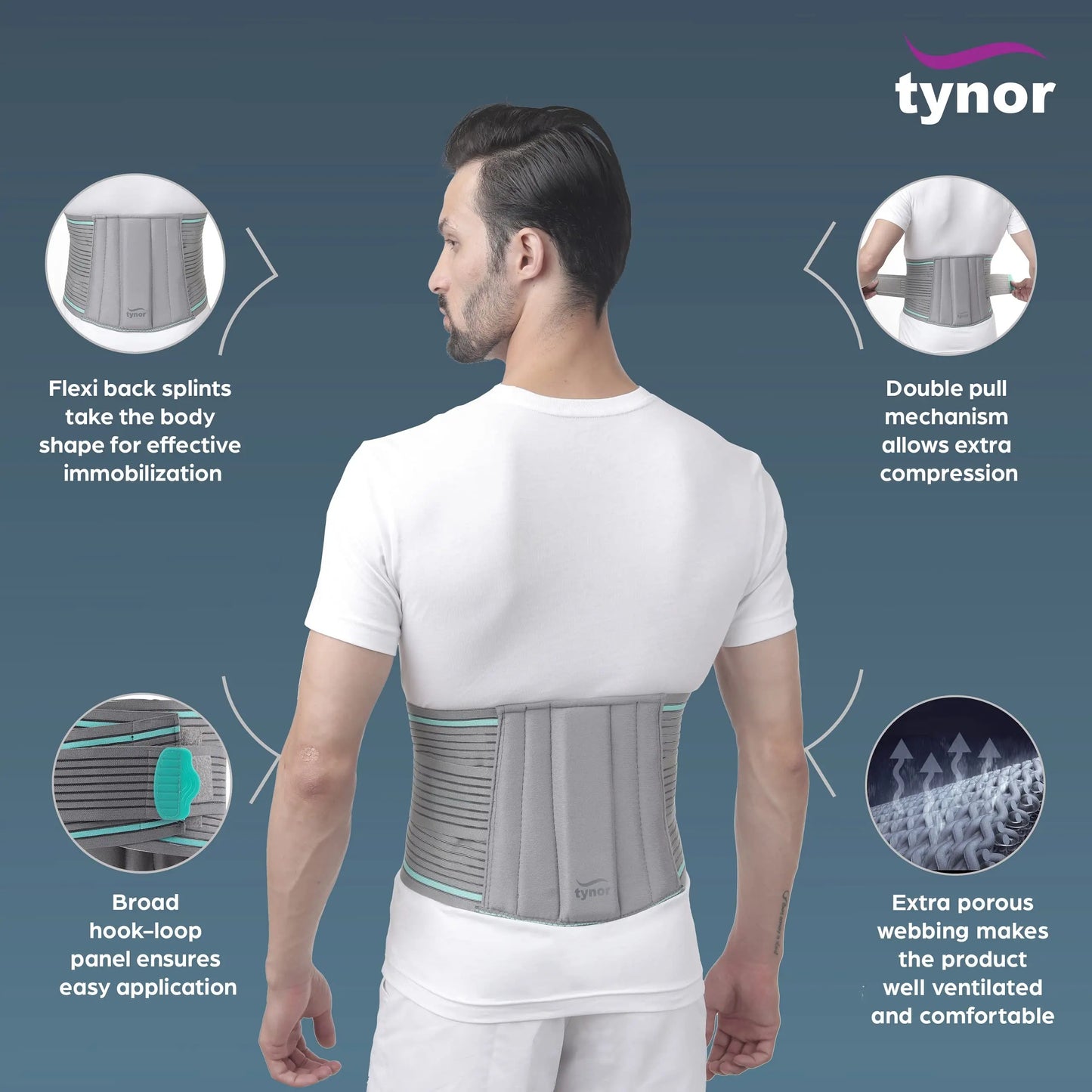 TYNOR Lumbo Sacral Belt, Grey, Medium, 1 Unit TYNOR