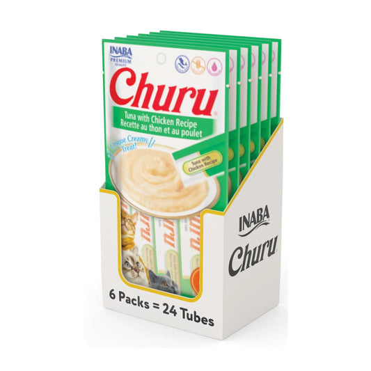 Tuna with Chicken , 6 Pack : Churu Lickable Cat Treat Creamy Puree INABA