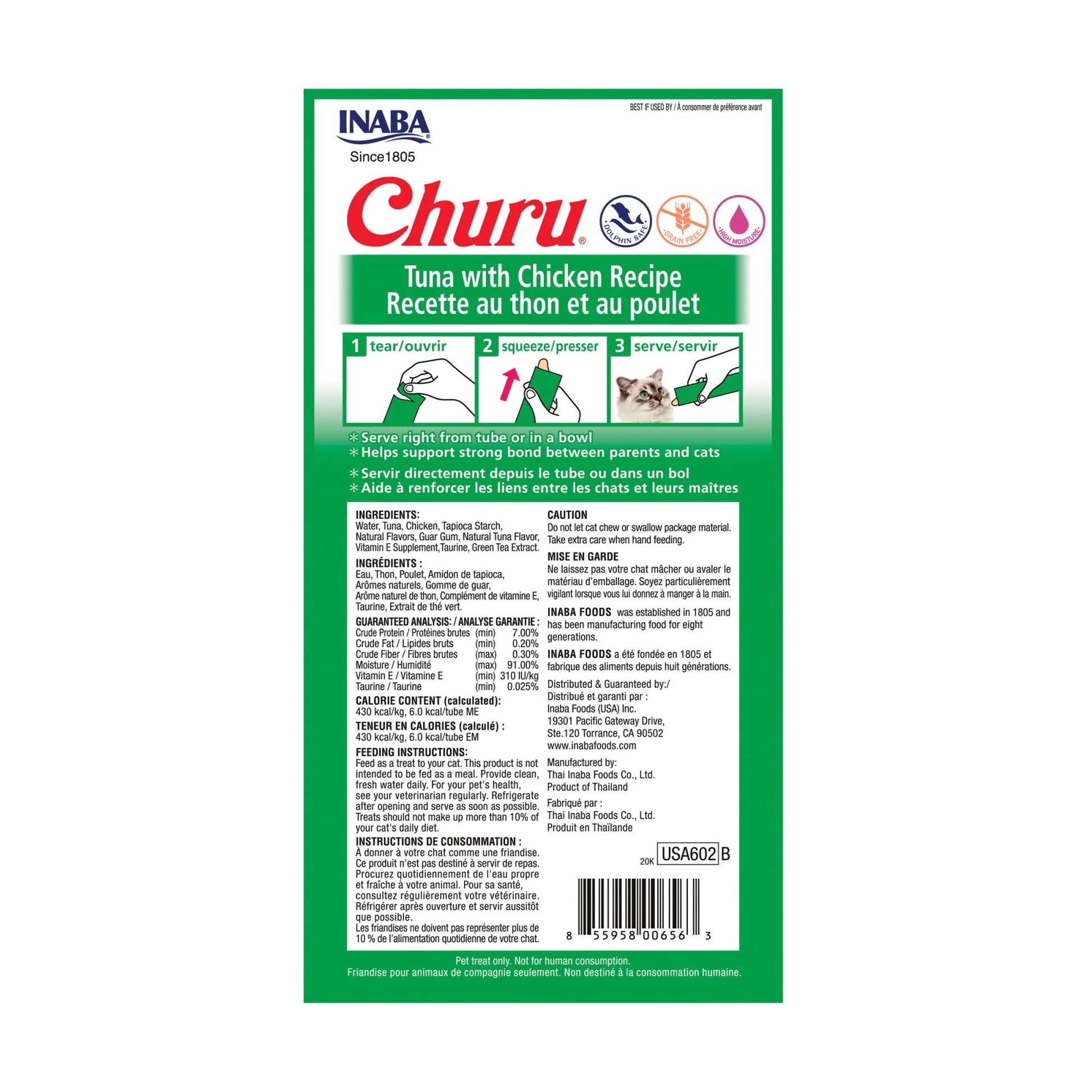 Tuna with Chicken , 6 Pack : Churu Lickable Cat Treat Creamy Puree INABA