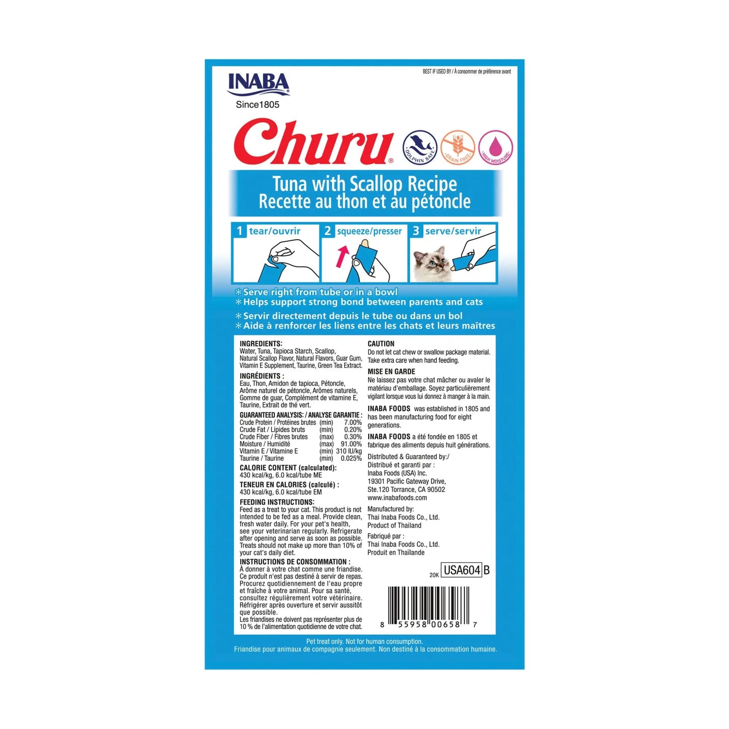 Tuna with Scallop , 6 Pack : Churu Lickable Cat Treat Creamy Puree INABA