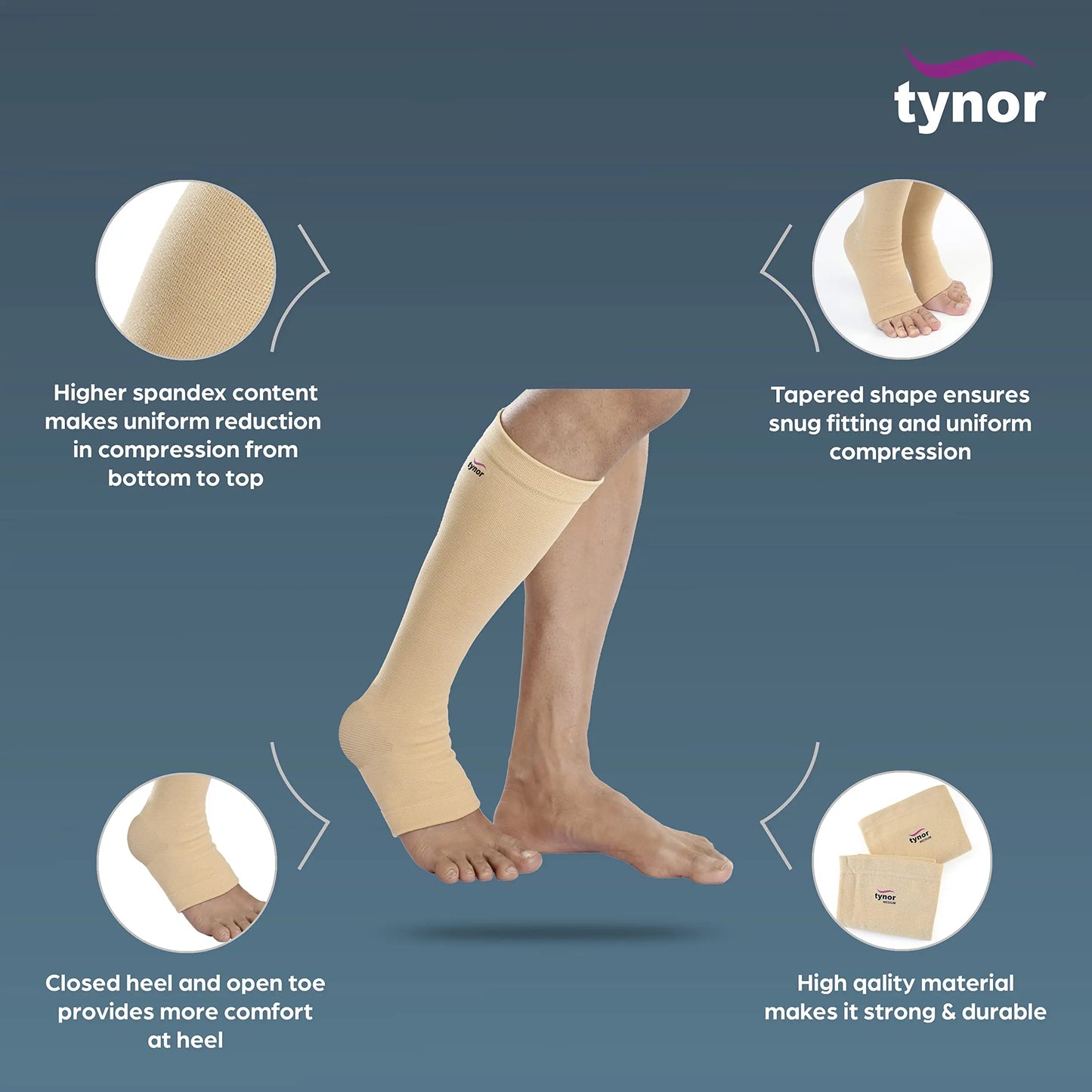 Tynor Compression Stocking Below Knee Classic, Beige, Small, 1 Pair TYNOR