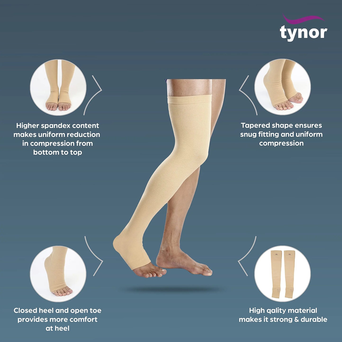 Tynor Compression Stocking Mid Thigh Classic, Beige, Small, Pack of 2 TYNOR