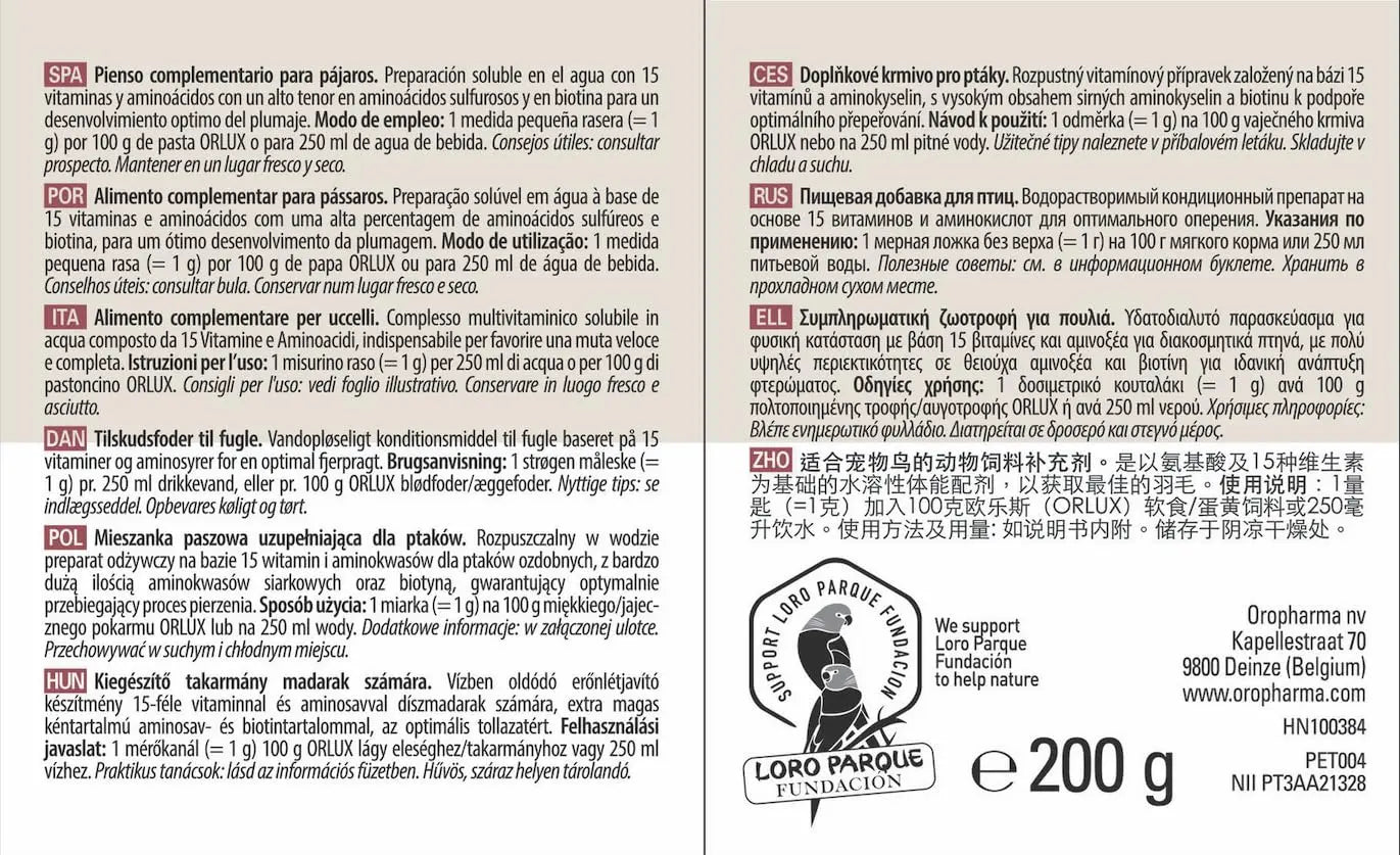 Versele-Laga 460208-Oropharma Muta-VIT, 200 g, All Life Stages, Powder, Bird Versele-Laga