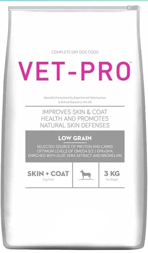 Vet Pro Skin & Coat Dog Food 3kg | Premium Formula for Healthy Skin & Shiny Coat | Omega 3 & 6, Essential Nutrients | Suitable for All Breeds & Ages 3 KG Amanpetshop-