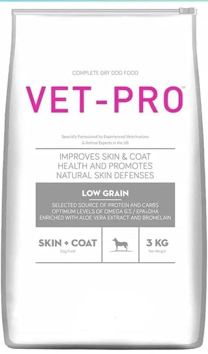 Vet Pro Skin & Coat Dog Food 3kg | Premium Formula for Healthy Skin & Shiny Coat | Omega 3 & 6, Essential Nutrients | Suitable for All Breeds & Ages 3 KG Amanpetshop-