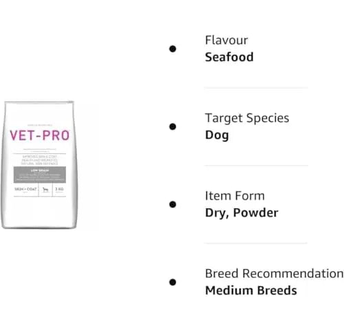 Vet Pro Skin & Coat Dog Food 3kg | Premium Formula for Healthy Skin & Shiny Coat | Omega 3 & 6, Essential Nutrients | Suitable for All Breeds & Ages 3 KG Amanpetshop-