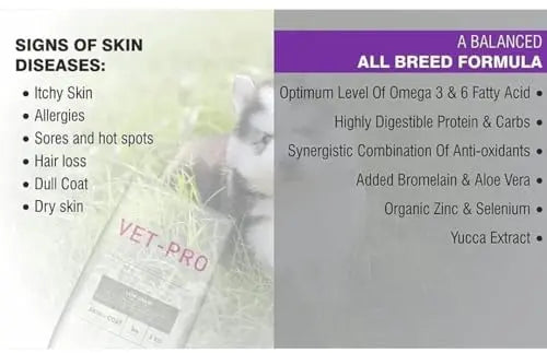 Vet Pro Skin & Coat Dog Food 3kg | Premium Formula for Healthy Skin & Shiny Coat | Omega 3 & 6, Essential Nutrients | Suitable for All Breeds & Ages 3 KG Amanpetshop-
