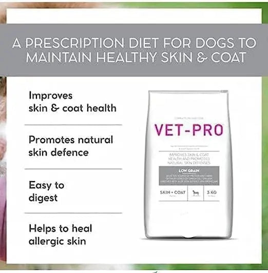 Vet Pro Skin & Coat Dog Food 3kg | Premium Formula for Healthy Skin & Shiny Coat | Omega 3 & 6, Essential Nutrients | Suitable for All Breeds & Ages 3 KG Amanpetshop-