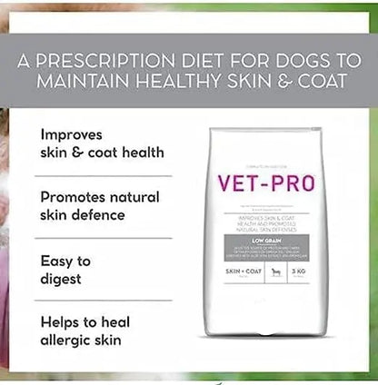 Vet Pro Skin & Coat Dog Food 3kg | Premium Formula for Healthy Skin & Shiny Coat | Omega 3 & 6, Essential Nutrients | Suitable for All Breeds & Ages 3 KG Amanpetshop-