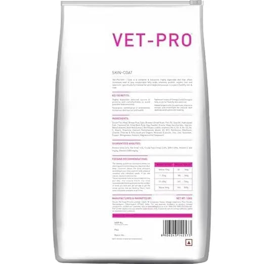 Vet Pro Skin & Coat Dog Food 3kg | Premium Formula for Healthy Skin & Shiny Coat | Omega 3 & 6, Essential Nutrients | Suitable for All Breeds & Ages 3 KG Amanpetshop-