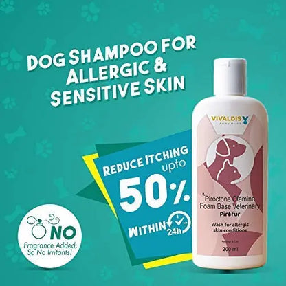 Vivaldis PIROFUR Cat & Dog Shampoo | Itch Relief Pet Shampoo - Effective on Long-Lasting Skin Conditions, Moisturizes & Ensures Soft Coat, 200ml VIVALDIS