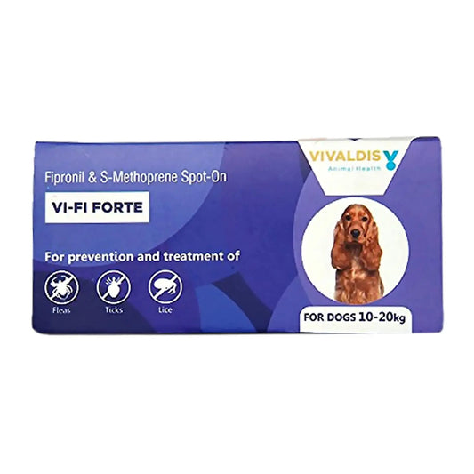 Vivaldis Vi-Fi Forte (10-20 Kg) - Pack Of Single Pipettes : Spot On For Prevention & Treatment Of Fleas, Ticks And Chewing Lice Infestation VIVALDIS