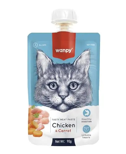 WANPY Premium Lickable Creamy Meat Paste Cat Treats with Chicken & Carrot Flavours, 90g, (Pack of 8) Wanpy