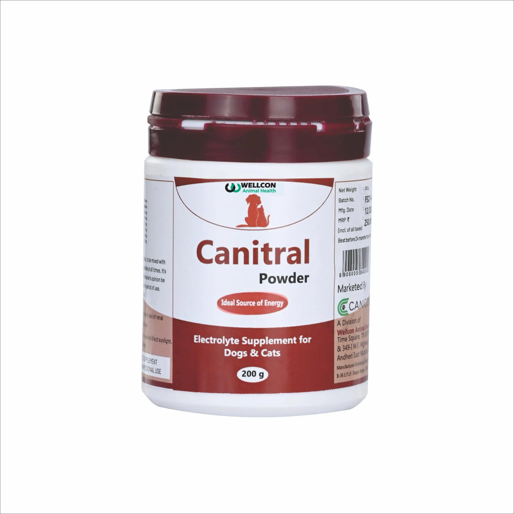 WELLCON ANIMAL HEALTH | Canitral Powder | Electrolyte Supplement for Dogs & Cats | Ideal Source of Energy | Supports Hydration & Recovery | 200 G WELLCON ANIMAL HEALTH