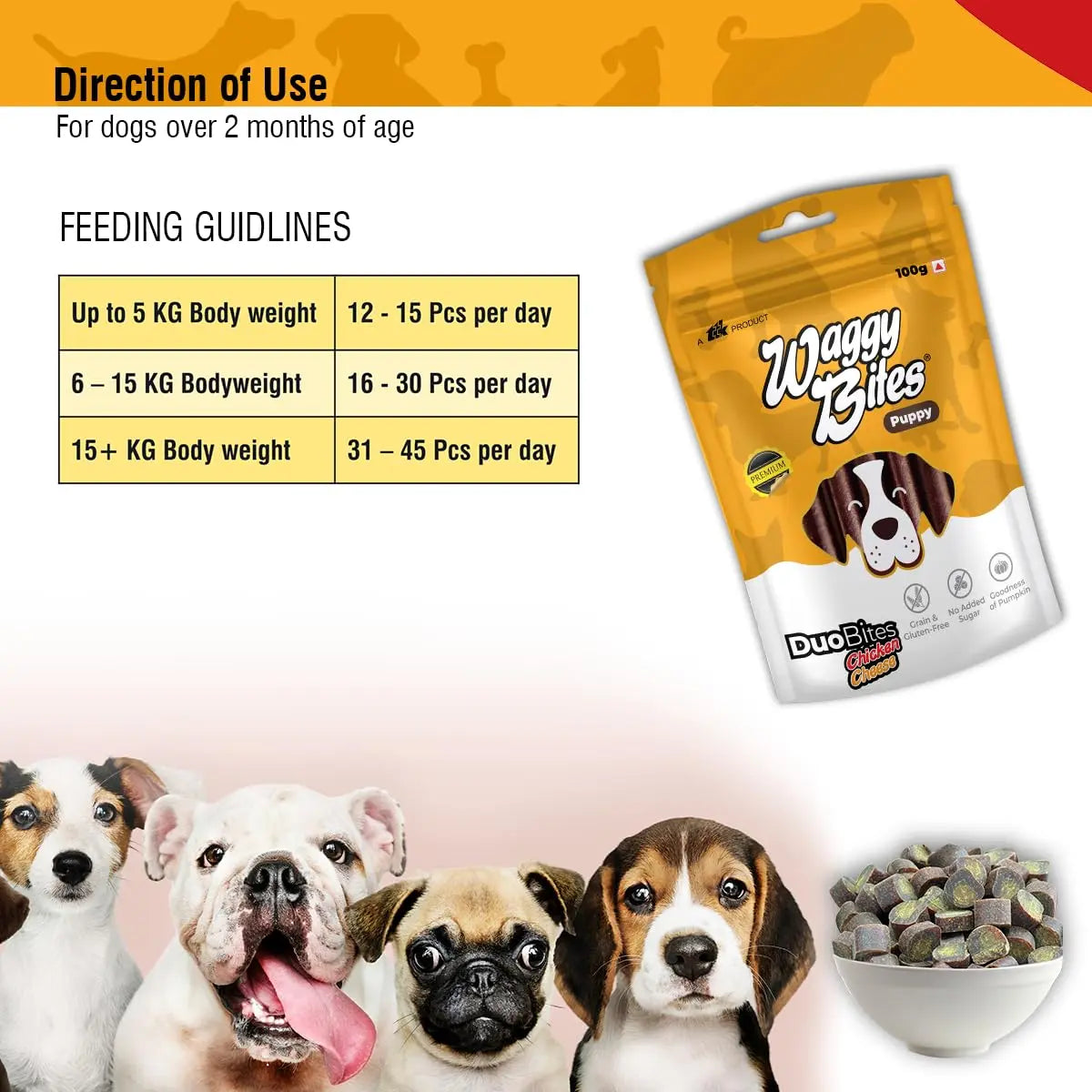 Waggy Bites DuoBites Chicken & Cheese Soft Treats for Dogs & Puppies | Grain & Gluten-Free | Inulin for Healthy Digestion | DHA Enriched for Brain Development | 100 g | Pack of 1 Waggy Bites