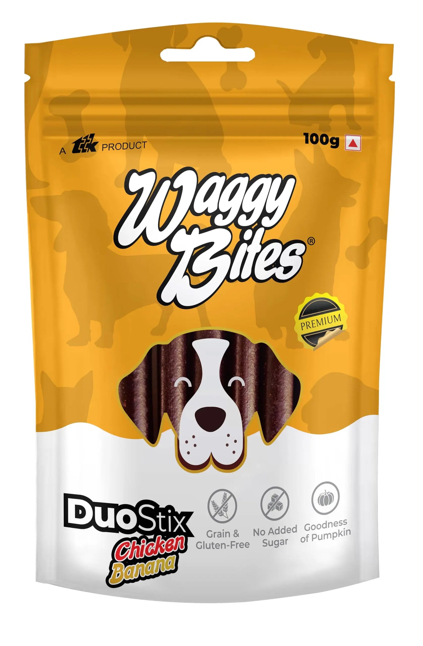 Waggy Bites DuoStix Chicken, Pumpkin & Banana Chewstix for Dogs | Grain & Gluten-Free Snacks | Rich in Omega Fatty Acids, Vitamins & Minerals for Adult Dogs & Puppies | 100g | Pack of 1 Waggy Bites