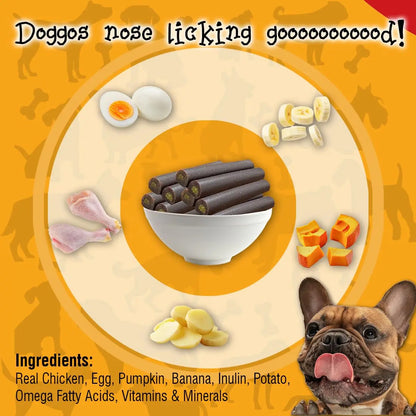 Waggy Bites DuoStix Chicken, Pumpkin & Banana Chewstix for Dogs | Grain & Gluten-Free Snacks | Rich in Omega Fatty Acids, Vitamins & Minerals for Adult Dogs & Puppies | 100g | Pack of 1 Waggy Bites