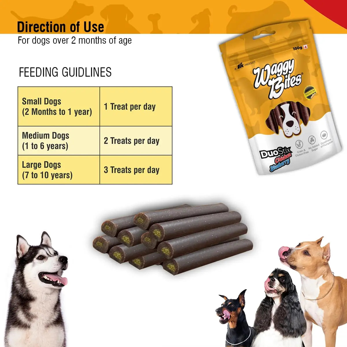 Waggy Bites DuoStix | Grain & Gluten-Free Snacks | Rich in Omega Fatty Acids, Vitamins & Minerals for Adult Dogs & Puppies | 100g | Pack of 1 Waggy Bites