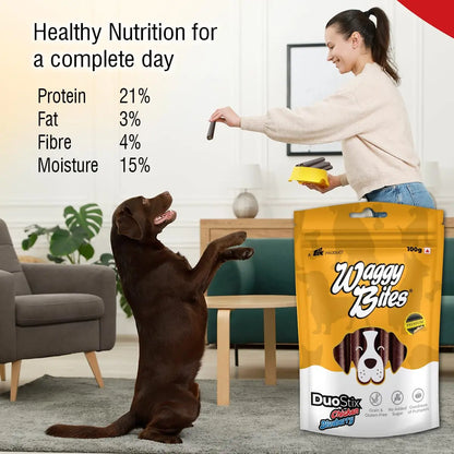 Waggy Bites DuoStix | Grain & Gluten-Free Snacks | Rich in Omega Fatty Acids, Vitamins & Minerals for Adult Dogs & Puppies | 100g | Pack of 1 Waggy Bites