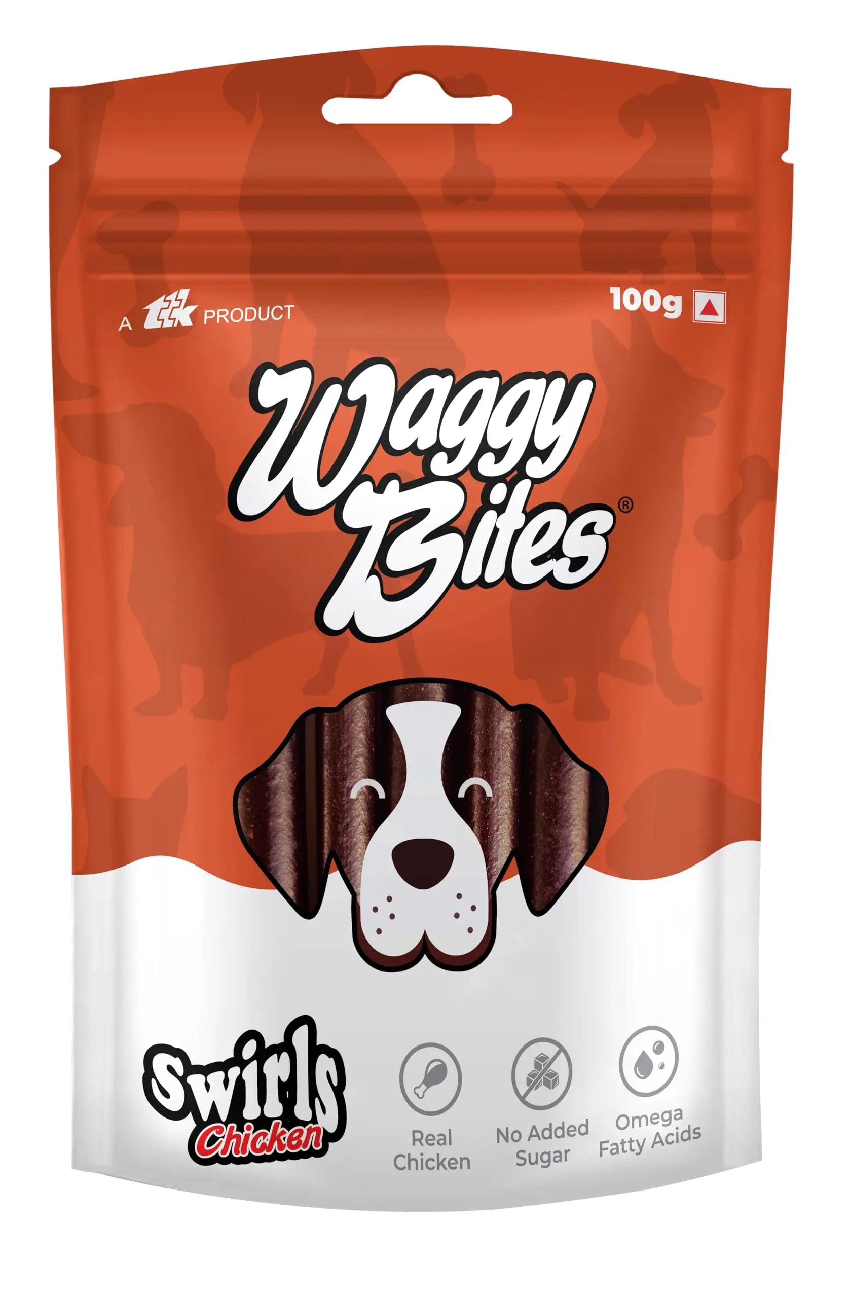 Waggy Bites Swirls High Protein Chicken Snacks for Dogs | Enriched with Omega Fatty Acids, Vitamins, Minerals & Antioxidants | No Added Sugar | 100 g | Pack of 1 Waggy Bites