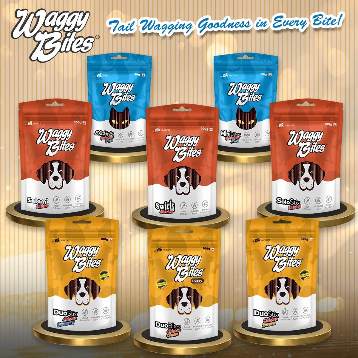 Waggy Bites Swirls High Protein Chicken Snacks for Dogs | Enriched with Omega Fatty Acids, Vitamins, Minerals & Antioxidants | No Added Sugar | 100 g | Pack of 1 Waggy Bites