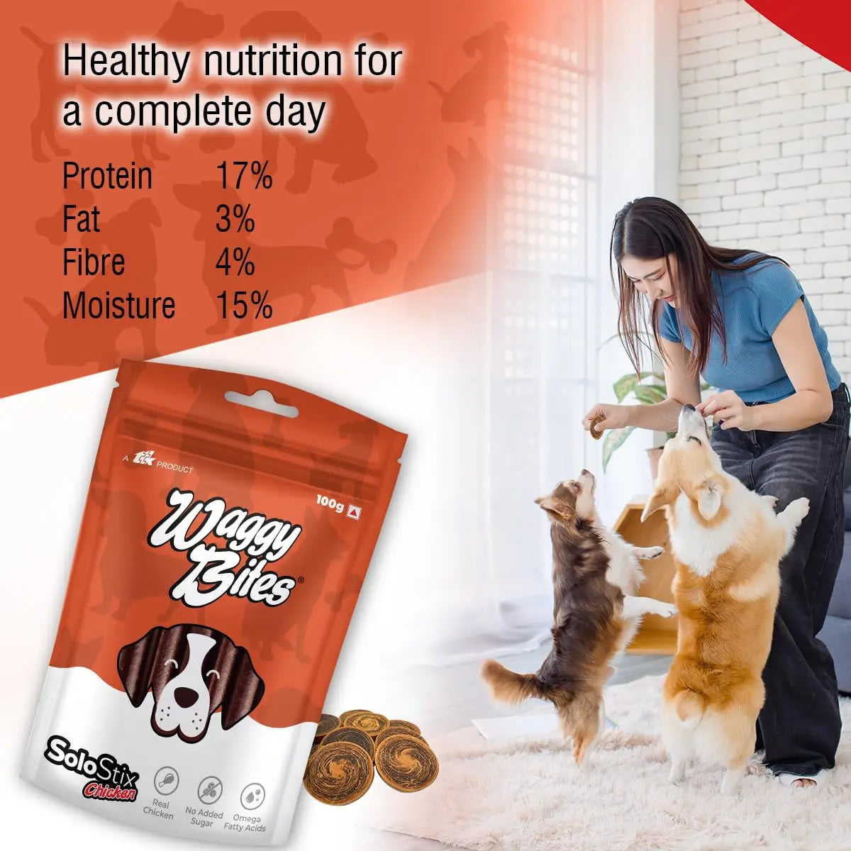 Waggy Bites Swirls High Protein Chicken Snacks for Dogs | Enriched with Omega Fatty Acids, Vitamins, Minerals & Antioxidants | No Added Sugar | 100 g | Pack of 1 Waggy Bites