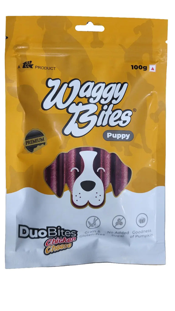 Waggy bites puppy duo bites chicken cheese 100g Amanpetshop-