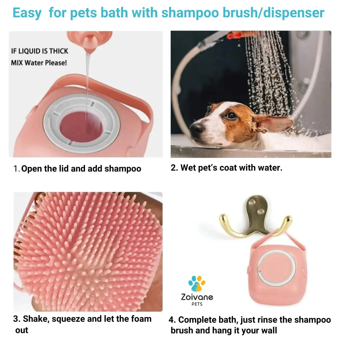 ZOIVANE Dog Bath Brush | Soft Silicone Bristles Pet Grooming/Bathing & Massage Brushes | Dog & Cat Accessories | Labrador, German Shepherd, Golden Retriever | Shampoo Dispenser Washing Brush-Pack of 1 ZOIVANE