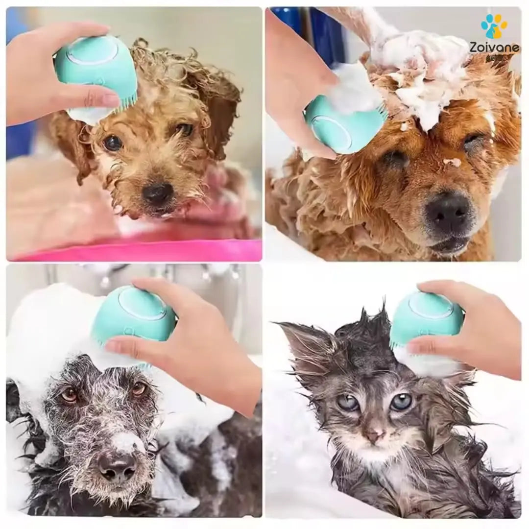 ZOIVANE Dog Bath Brush | Soft Silicone Bristles Pet Grooming/Bathing & Massage Brushes | Dog & Cat Accessories | Labrador, German Shepherd, Golden Retriever | Shampoo Dispenser Washing Brush-Pack of 1 ZOIVANE