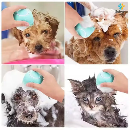 ZOIVANE Dog Bath Brush | Soft Silicone Bristles Pet Grooming/Bathing & Massage Brushes | Dog & Cat Accessories | Labrador, German Shepherd, Golden Retriever | Shampoo Dispenser Washing Brush-Pack of 1 ZOIVANE