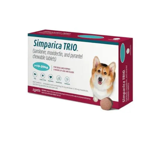 Zoetis Simparica Trio Dog Tick and Flea Control Tablet (pack of 3 tablets) 10 to 20kg Amanpetshop