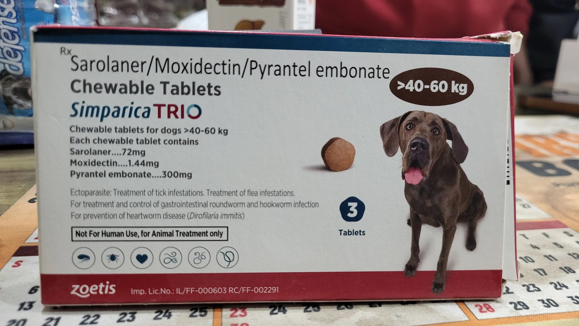 Zoetis Simparica Trio Dog Tick and Flea Control Tablet (pack of 3 tablets) 40 to 60kg Amanpetshop