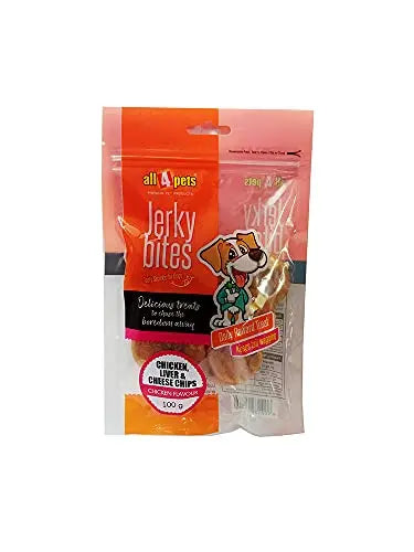 ALL4PETS Jerky Bites-Chicken Liver and Cheese Chips-100g all4pets