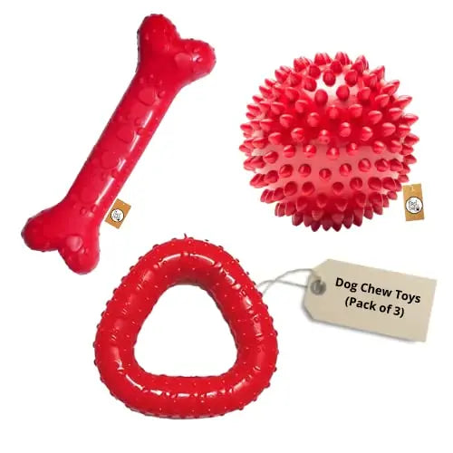 Adidog Dog Toy Combo (Spike Ball Toy + Rubber Bone Teething Toy + Triangle Toy), Pack of 3 First Pet