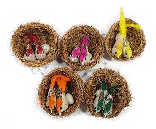Asian Hobby Crafts Artificial Mini Birds with Nest (Pack of 5) Asian Hobby Crafts