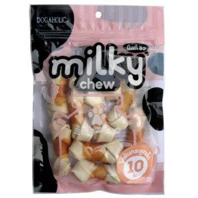 Dogaholic Milky Chews Knotted Bone with Chicken Dog Treat (10 Pieces) Dogaholic