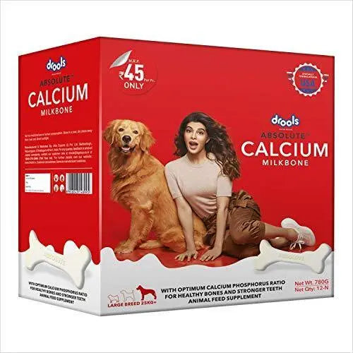 Drools Absolute Calcium Milk Bone, Dog Supplement for Large Breed Dogs, 12 Pieces, 720g Amanpetshop