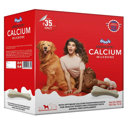 Drools Absolute Calcium Milk Bone, Dog Supplement for Medium Breed Dogs, 16 Pieces, 880 g Amanpetshop