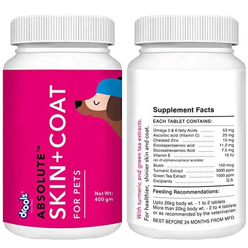 Drools Absolute Skin Coat Tablet- Dog Supplement, 110 Pcs/400gm Drools