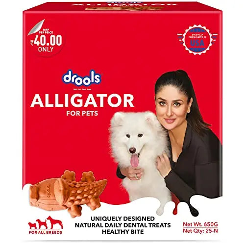 Drools Alligator Dental Treat for Pets - 25 Pieces, 650g, Brown Drools
