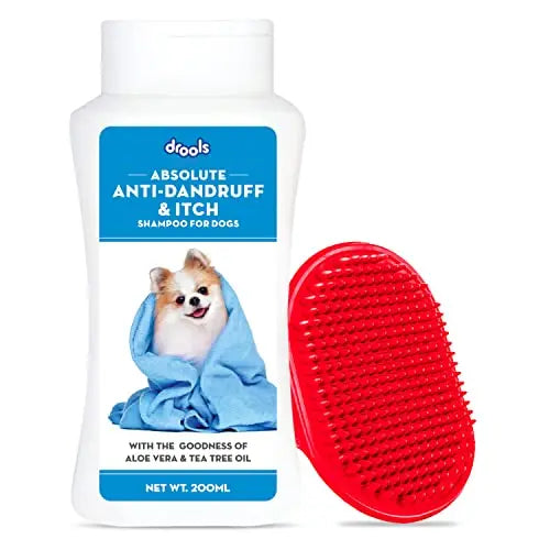 Drools Combo of Anti-Dandruff and Itch Shampoo for Dogs, 200ml with 1 Free Bathing and Grooming Hand Brush Drools