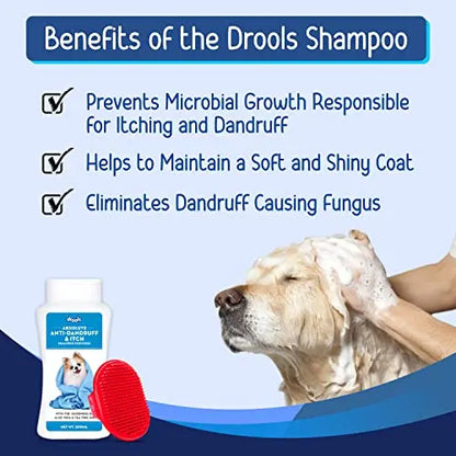 Drools Combo of Anti-Dandruff and Itch Shampoo for Dogs, 200ml with 1 Free Bathing and Grooming Hand Brush Drools