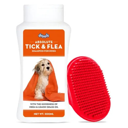 Drools Combo of Tick and Flea Repellent Shampoo for Dogs, 200ml with 1 Free Bathing and Grooming Hand Brush Drools