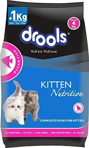 Drools Kitten(1-12 Months) Dry Cat Food, Ocean Fish, 4kg (3kg + 1kg Food Free Inside) Amanpetshop