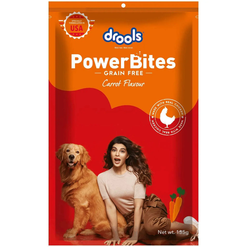 Drools Power Bites Carrot Flavour, Real Chicken, Dog Treats pack of 3, 135 g Amanpetshop