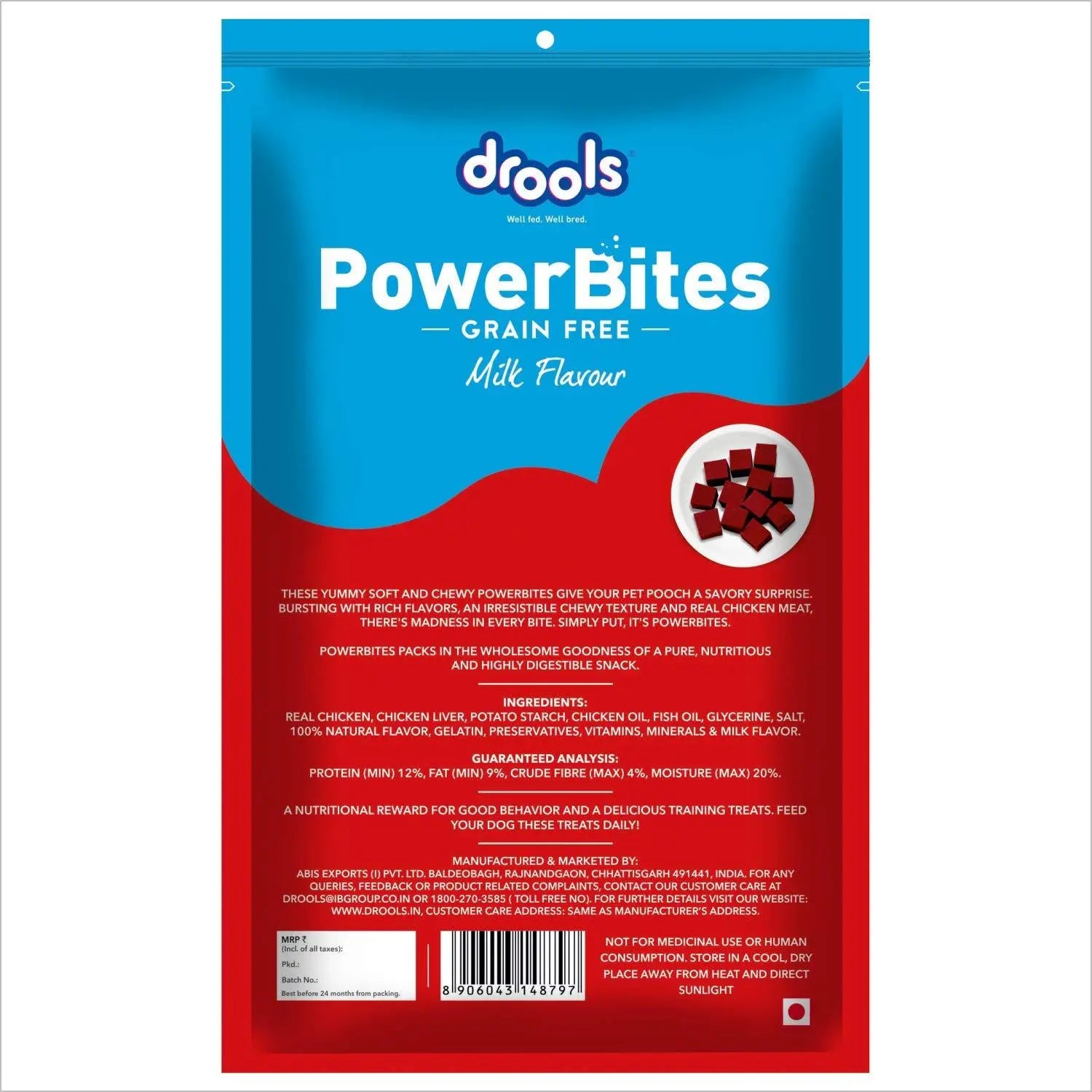 Drools Power Bites Milk Flavour, Real Chicken, Dog Treats, 135 g pack of 3 Amanpetshop