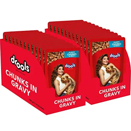Drools Puppy Wet Dog Food, Real Chicken and Chicken Liver Chunks in Gravy, 24 Pouches (24 x 150g) Drools