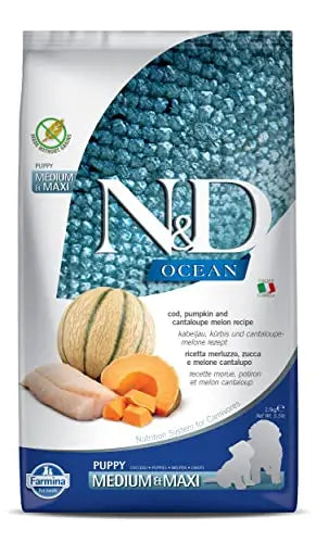 FARMINA N&D Ocean – COD Pumpkin & Cantaloupe Melon - Grain Free - Dog Dry Food - Puppy – Medium Maxi Breed (2.5kg) FARMINA PET FOODS