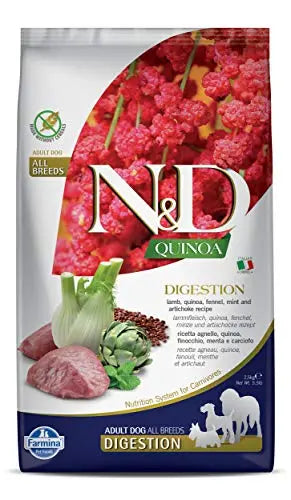 FARMINA N&D Quinoa Digestion Dry Dog Food, Grain-Free, Adult Breed, 2.5-kg, Lamb Mint and Fennel FARMINA PET FOODS