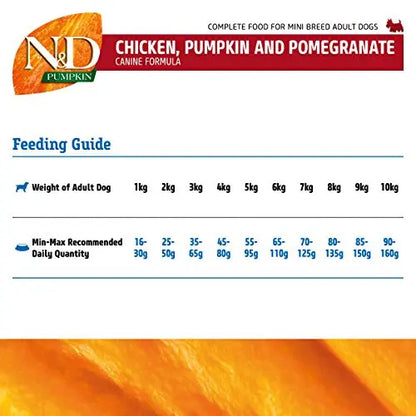 FARMINA PET FOODS N&D Pumpkin Dry Dog Food, Grain-Free, Adult Mini Breed, 0.8-kg, Chicken and Pomegranate (Pack of 1) FARMINA PET FOODS